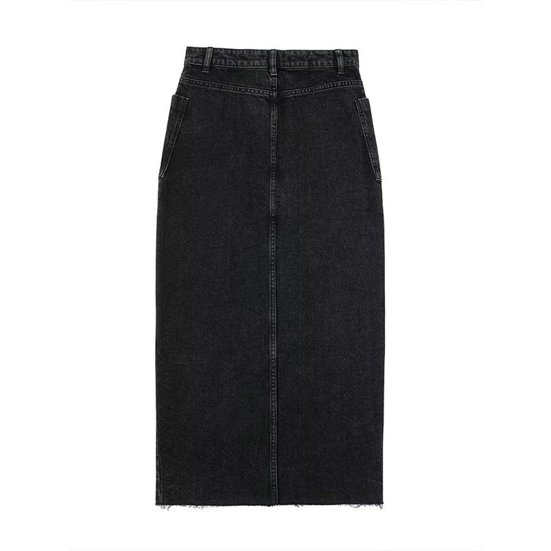 Fashion Midi Skirt Vintage Streetwear Skirts Women's High Waist Black Denim Skirt Woman Slit Jean Long Skirts For Women